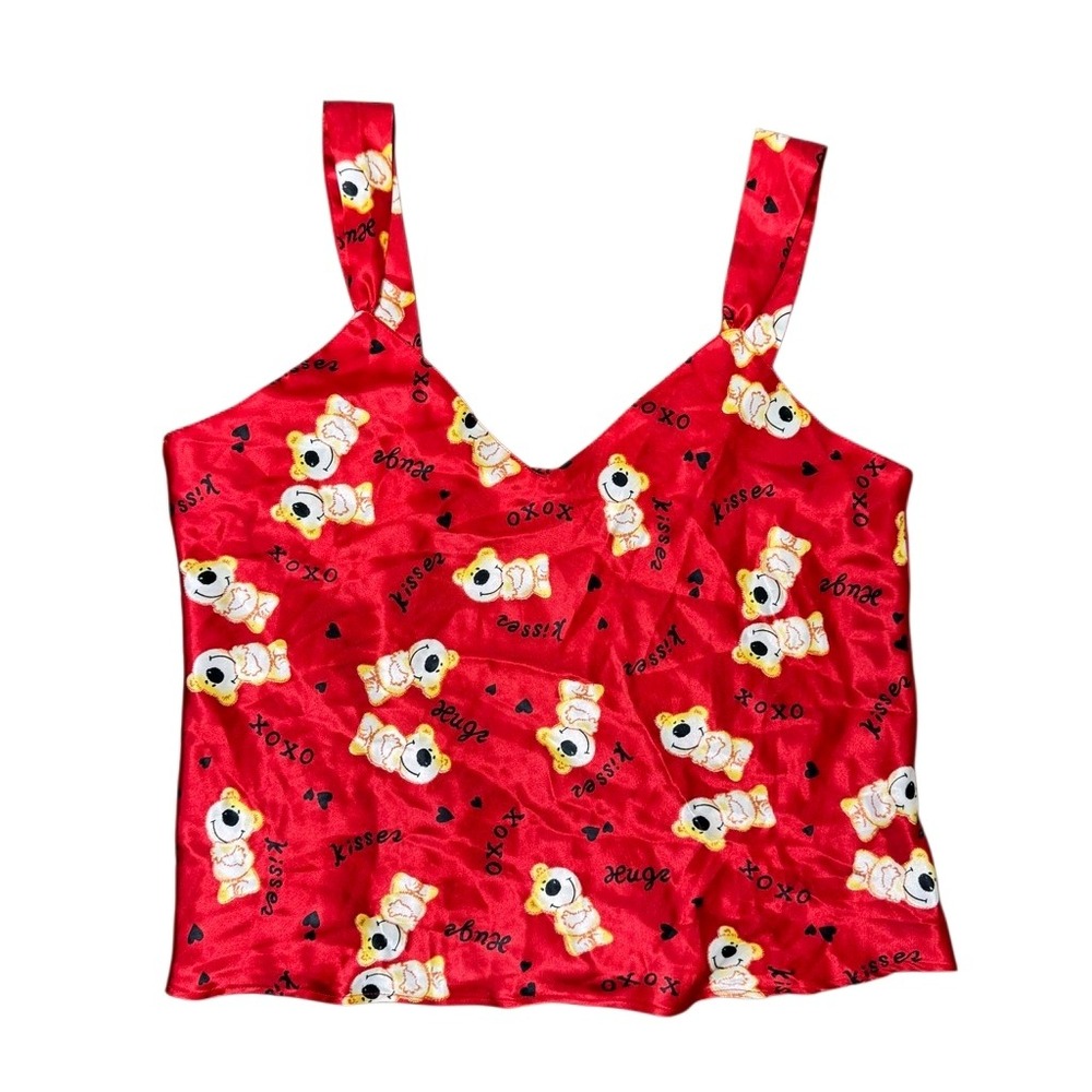Vintage Edgemont Red Teddy Bear Print Sleeveless Tank Top Womens Size Medium Y2K